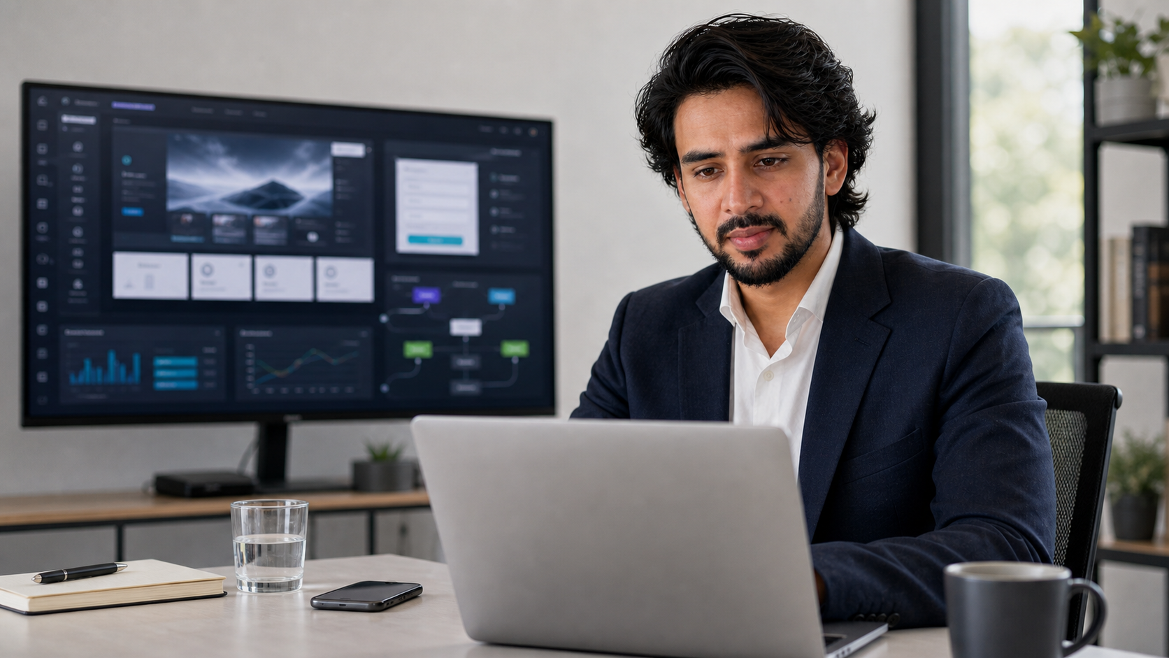 Naman Modi working on an AI-ready website dashboard