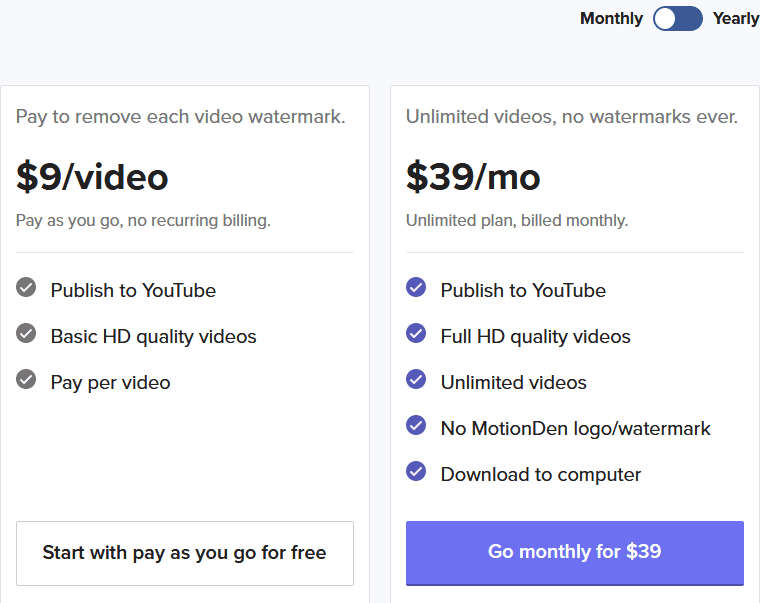 Motion den- Pricing