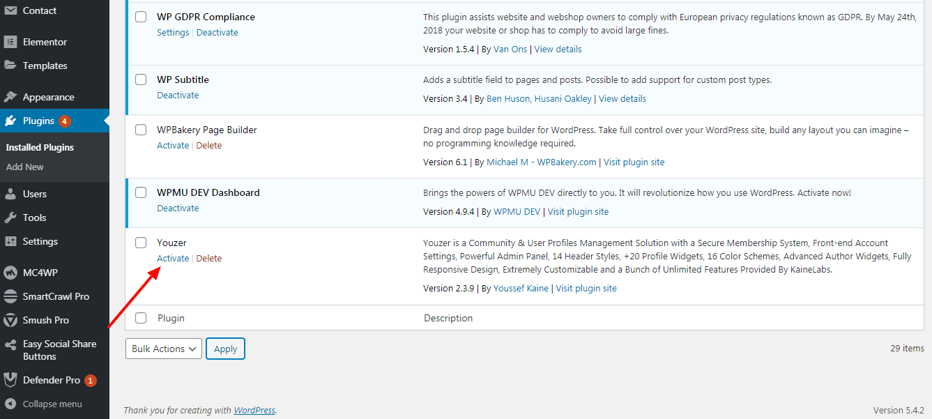 403 Forbidden error -activate Plugins