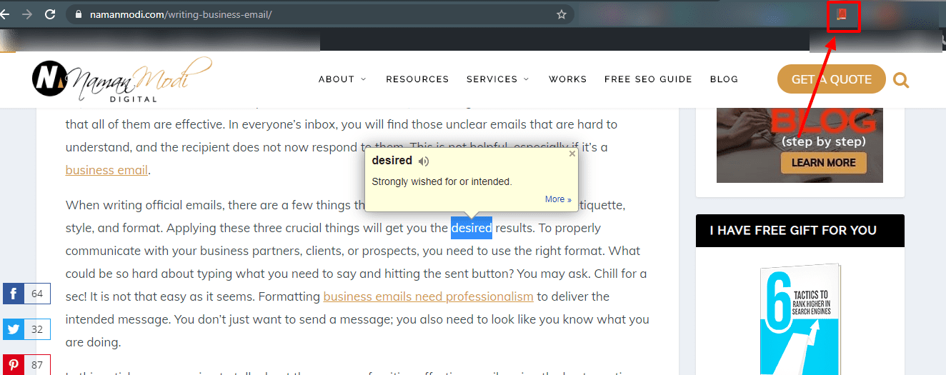 Google Dictionary Extension- Step 2