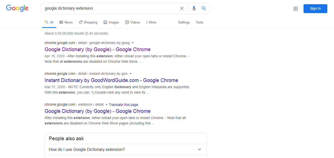 google dictionary extension- step 1