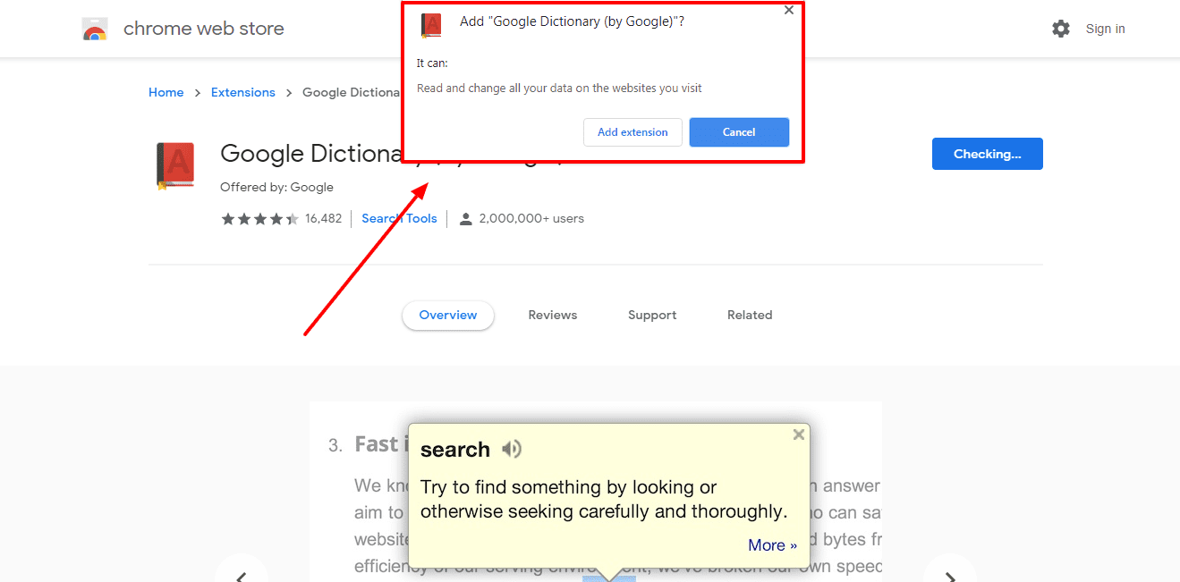 google dictionary extension- step 4