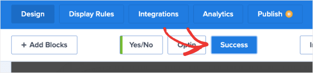 multi step conversions - Success Page in OptinMonster editor min