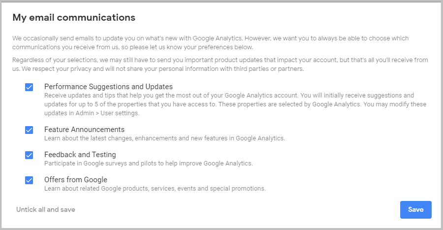 Email updates from Google Analytics