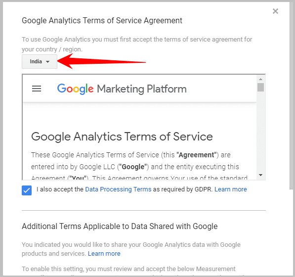 Google Analytics terms of service