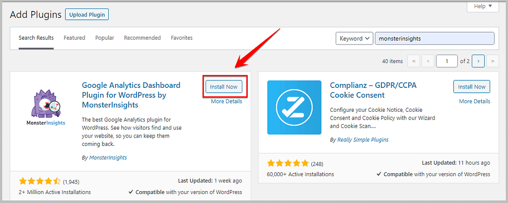 Install Google Analytics by MonsterInsights