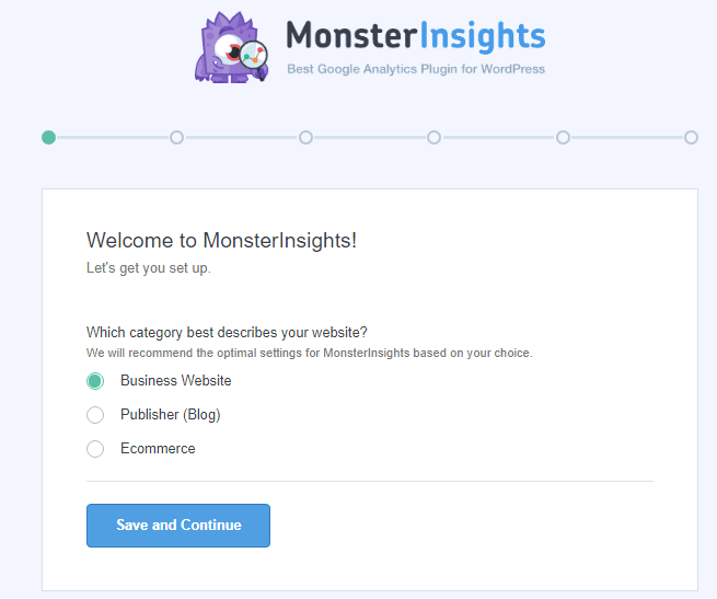 Select a category for your website in MonsterInsights