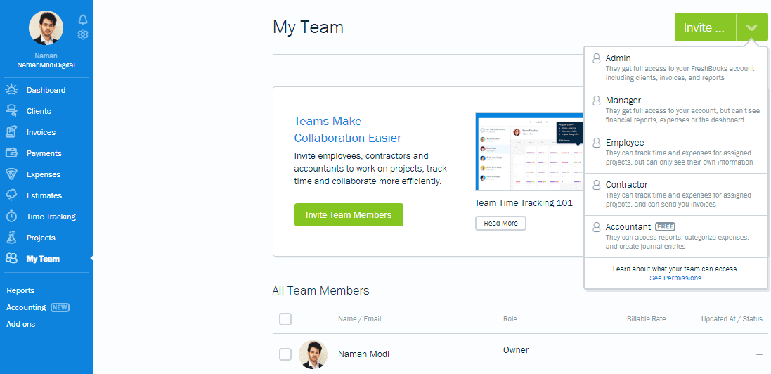 Freshbooks- User roles