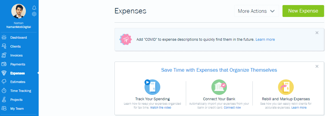 Freshbooks- Expense tracking